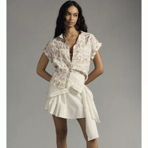 Anthropologie Cloth & Stone 100% Linen Button Down Short Sleeve Neutral Spots Md